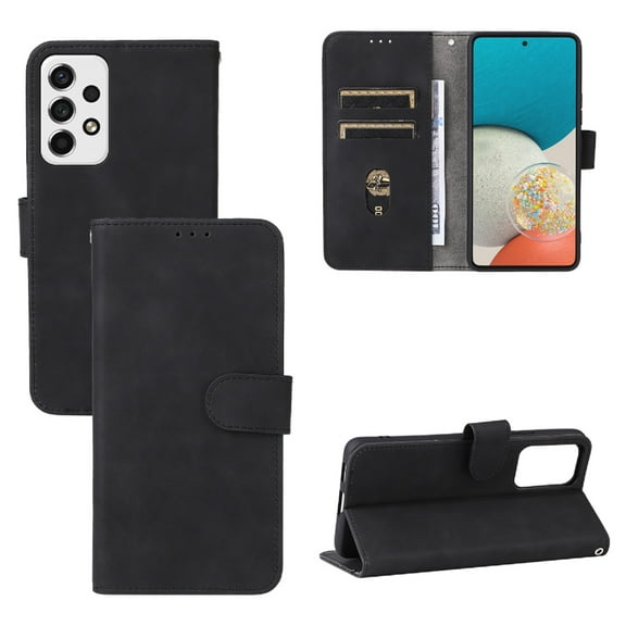 Case for Samsung Galaxy A53 5G Wallet Case with Card Slots Holder Magnetic Clasp Cover, Luxury PU Leather Skin-Friendly Wrist Strap Handbag Kickstand Soft Silicone Shockproof Protective Case,Black