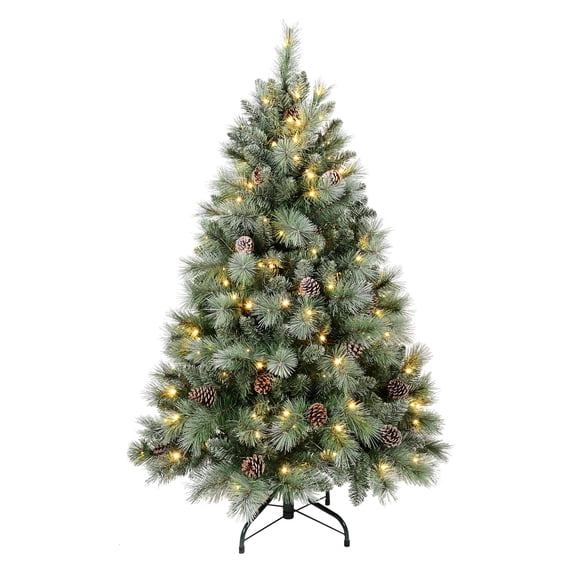 Mayhihi 4 ft Prelit Artificial Home Xmas Tree w/ 360 PVC Branch Tips& Pine Needles,150 LED Lights,32 Pine Cones