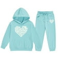 thumbnail image 3 of Girls' Clothing Sets Clearance Long Sleeve Heart Printed Shirt Pants Set Graphic Print Casual Clothes Set for Children Kids,Sky Blue,10-11 Years, 3 of 4