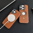 thumbnail image 5 of Feishell MagSafe Magnetic Case for iPhone 16 Pro with Ring Holder Kickstand, Luxury Faux PU Leather Logo Hollow Shockproof Slim Protective Phone Cover for iPhone 16 Pro, Coffee, 5 of 9