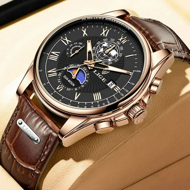 Reloj LIGE Reloj cronografo automatico con fecha para hombre cuarzo negro Walmart en linea