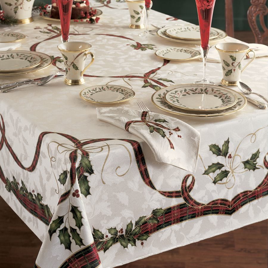 Lenox Holiday Nouveau Table Cloth by Off-White/White 60 x 104 