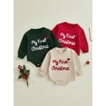 thumbnail image 3 of Miaouyo Infant Baby Boy Girl Christmas Rompers 0 3 6 12 18 Months Letters Embroidery Crew Neck Long Sleeve Jumpsuit, 3 of 9
