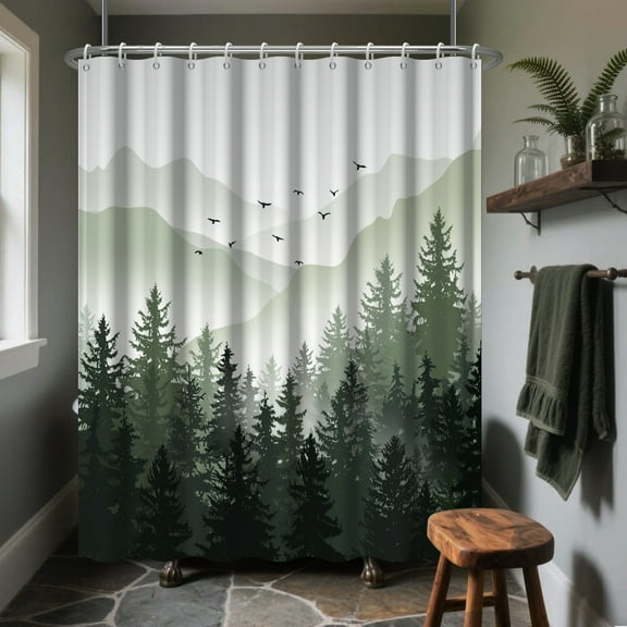 Pine Trees Shower Curtain Trees Forest Green Bathroom Curtains,72x72
