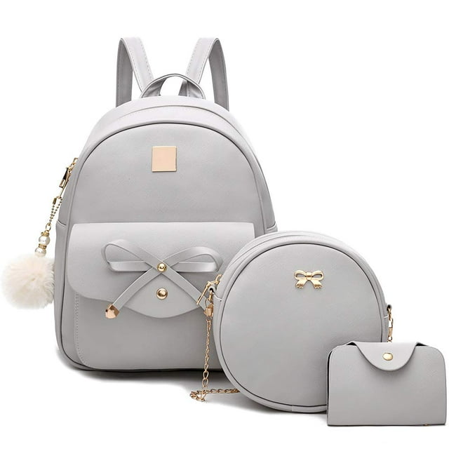 I IHAYNER Mochila de cuero a la moda con lazo para niñas, 3 piezas, bolso de hombro para mujer