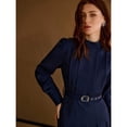 thumbnail image 4 of Elegant Blue High-Neck Pleated Midi Dress With Belted Waist, 4 of 6
