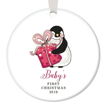 Penguin Baby's 1st Christmas Ornament 2019, New Baby Porcelain Ceramic Ornament, 3