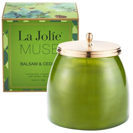 Cedar Glass Candle - LA JOLIE MUSE Balsam Cedar Large Scented Candle - 18OZ Glass Jar Pine Candle