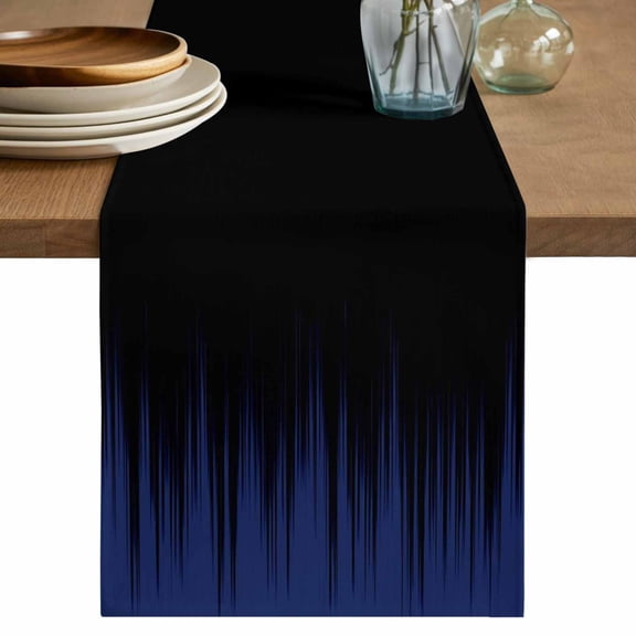 Navy Blue Black Ombre Cotton Linen Table Runner for Dining Kitchen, Modern Abstract Striped Gradient Wedding Outdoor Party Tablerunners, Dresser Scarf Coffee Tablecloth Runners 13x90 Inches