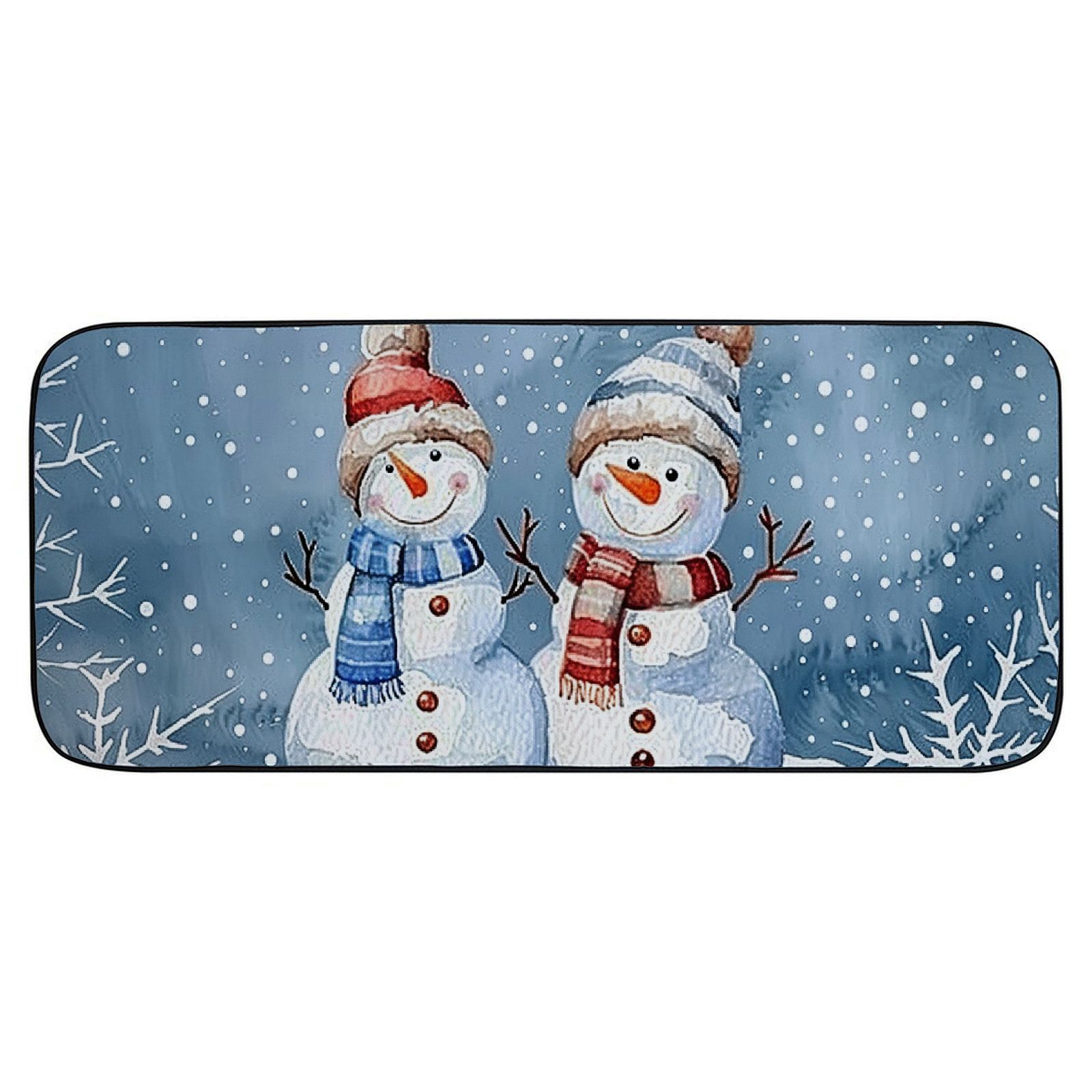 Heduofu Blue Snowman Christmas Front Door Mat, Door Outdoor/Indoor Funny Welcome Mat, Snowflake Winter Xmas Tree Floor Non-Slip Doormat Kitchen Rugs for Entryway Bedroom 19.68*47.24 in
