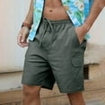 thumbnail image 4 of Mens Linen Shorts Casual Solid Color Elastic Waist Straight Knee Length Shorts Breathable Beach Shorts, 4 of 7