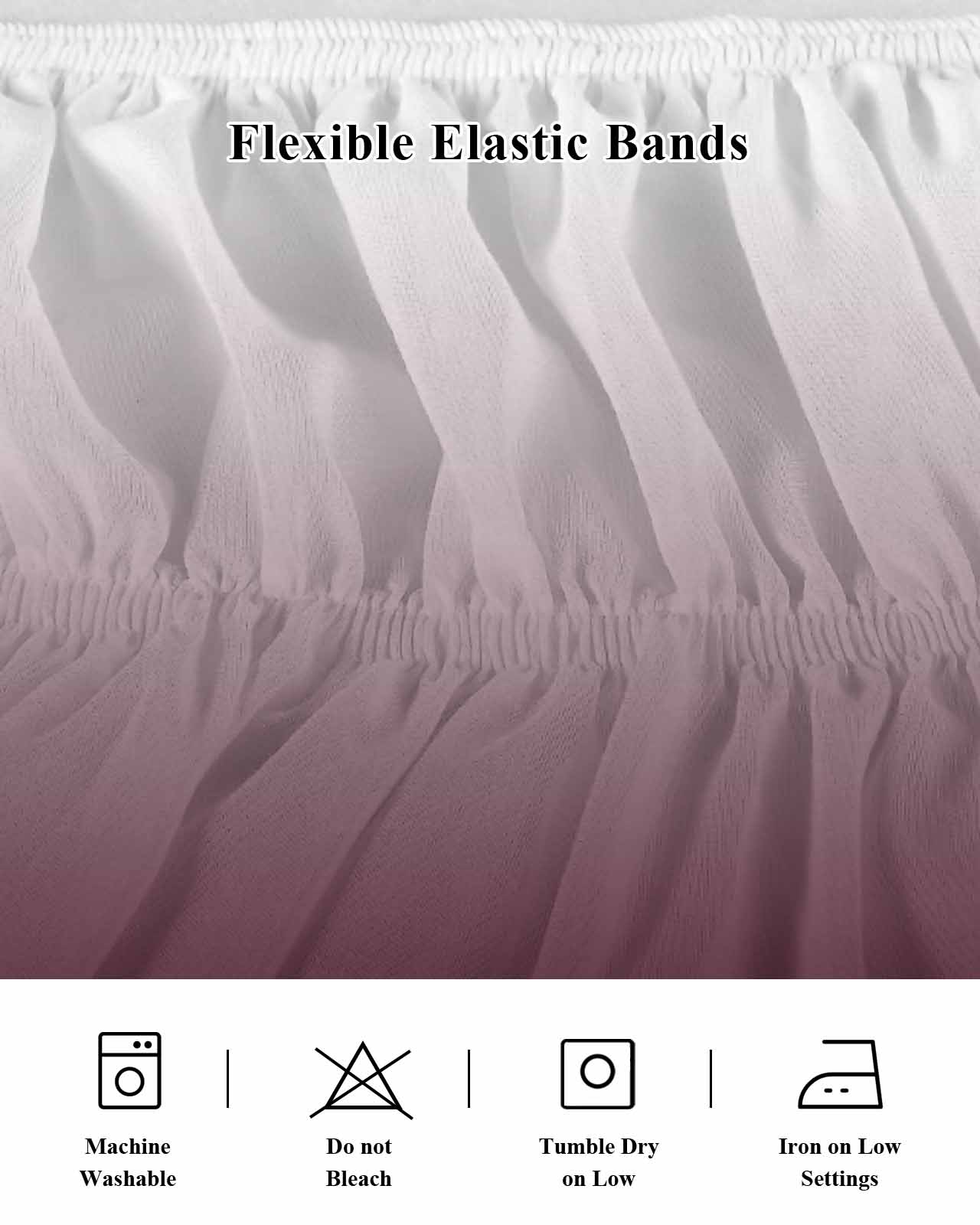 Romantic Burgundy Bed Skirt King Size 18" Drop Gradient Ruffled Wrap Around Bed Skirts Adjustable Elastic Bedskirt Dust Ruffle for King Size Bed