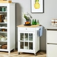 thumbnail image 5 of 27" Kitchen Cart With Drawer - White. Glass Door Cabinet & Towel Rack. Adjustable Shelf. Rubber Wood Top. 4 For Mobility. 26.5" W X 19" D 34" H. 110 Lbs Capacity Island On Wheels Drawer, Workspace., 5 of 5