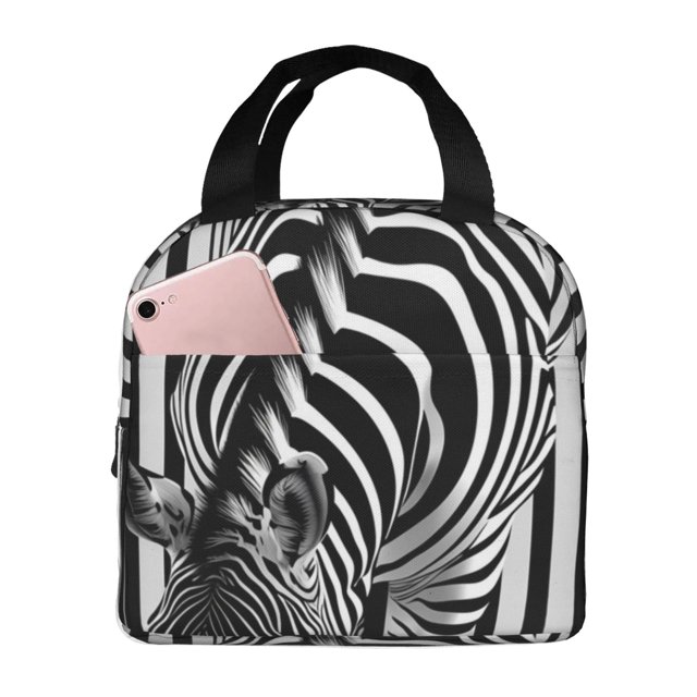 Balery Optical Zebra Illusion Bolsa de Almuerzo Aislada – Caja de Almuerzo con Papel de Aluminio Grueso, Mantiene la Comida Fresca por 4 Horas