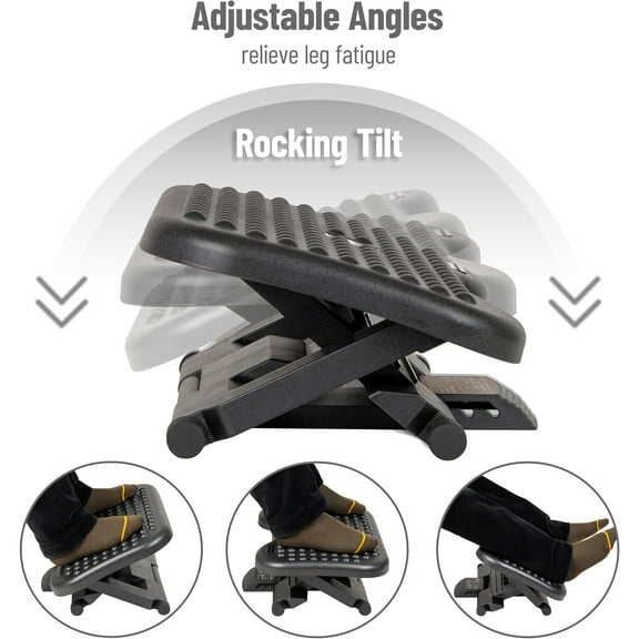 Foot Rest, Under Desk at Work, Ergonomic, Height Adjustable, Office, Plastic, 17"L x 13"W x 6.25"H, Black