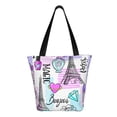 thumbnail image 3 of Gaeub Eiffel Tower and Hearts Printed Tote Bag Grocery Bag Reusable Shoulder Bag with Zip for School Kitchen Park DIY, 3 of 9