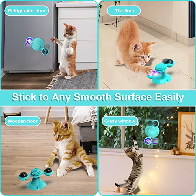 Pet Life 'Windmill' Rotating Suction Cup Spinning Cat Toy - Green