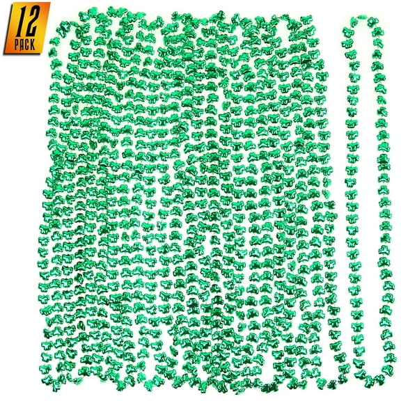 Skeleteen Green Shamrock Beads Necklaces - St Patricks Day Bead Necklace Party Favors Pack - 1 Dozen