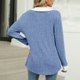 thumbnail image 5 of Holzkary Women's V Neck Sweaters Pullover Color Block Collar Long Sleeves Loose Fit Casaul Lightweight Polo Tunic Tops Shirts Contrast Collared Shirts Ribbed Fall Tops Lightweight Sweaters Blue Xl, 5 of 7
