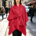 thumbnail image 2 of Fewfanhot Self Tie Fringe Wool Blend Poncho Cape, Open Front Warm Wrap Shawl Coat for Women Fall Winter, 2 of 7