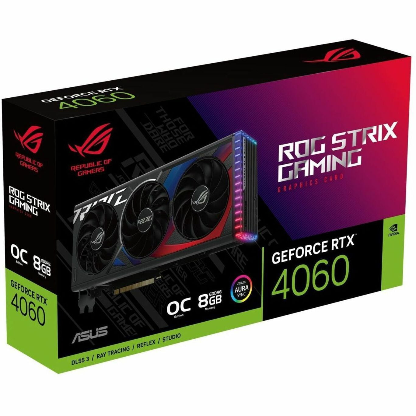 ASUS ROG Strix GeForce RTX 4060 OC Edition Gaming Graphics Card (PCIe 4.0, 8GB GDDR6, DLSS 3, HDMI 2.1a, DisplayPort 1.4a, Axial-tech fan design, Aura Sync) ROG-STRIX-RTX4060-O8G-GAMING