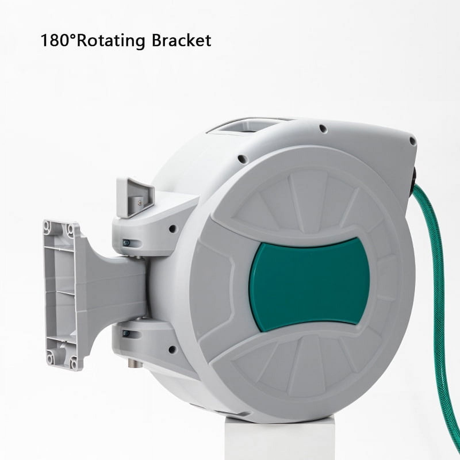 Retractable Hose Reel 50/65/82/100 ft x 1/2 inch, 180° Swivel Bracket Wall-Mounted, Garden Water Hose Reel with Nozzle, Automatic Rewind, Lock at Any Length, and Slow Return System