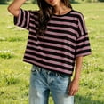 thumbnail image 2 of Trendfront Womens Stripe Print T Shirts Crew Neck Short Sleeve Oversized Drop Shoulder Loose Fit Casual Summer Everyday Wear Basic Classic Slouchy Top, 2 of 4