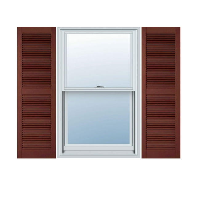 14 1/2"W x 52"H Lifetime Vinyl, Custom Straight Top Center Mullion, Open Louver Shutters, w/Shutter-Loks (Per Pair), Burgundy Red