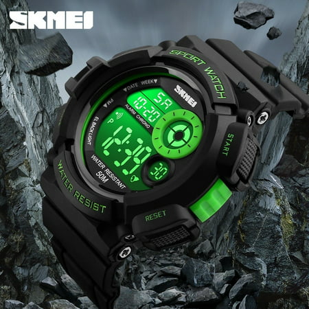 Mens LED Digital Date Alarm Waterproof Rubber Sports Army Watch Wristwatch