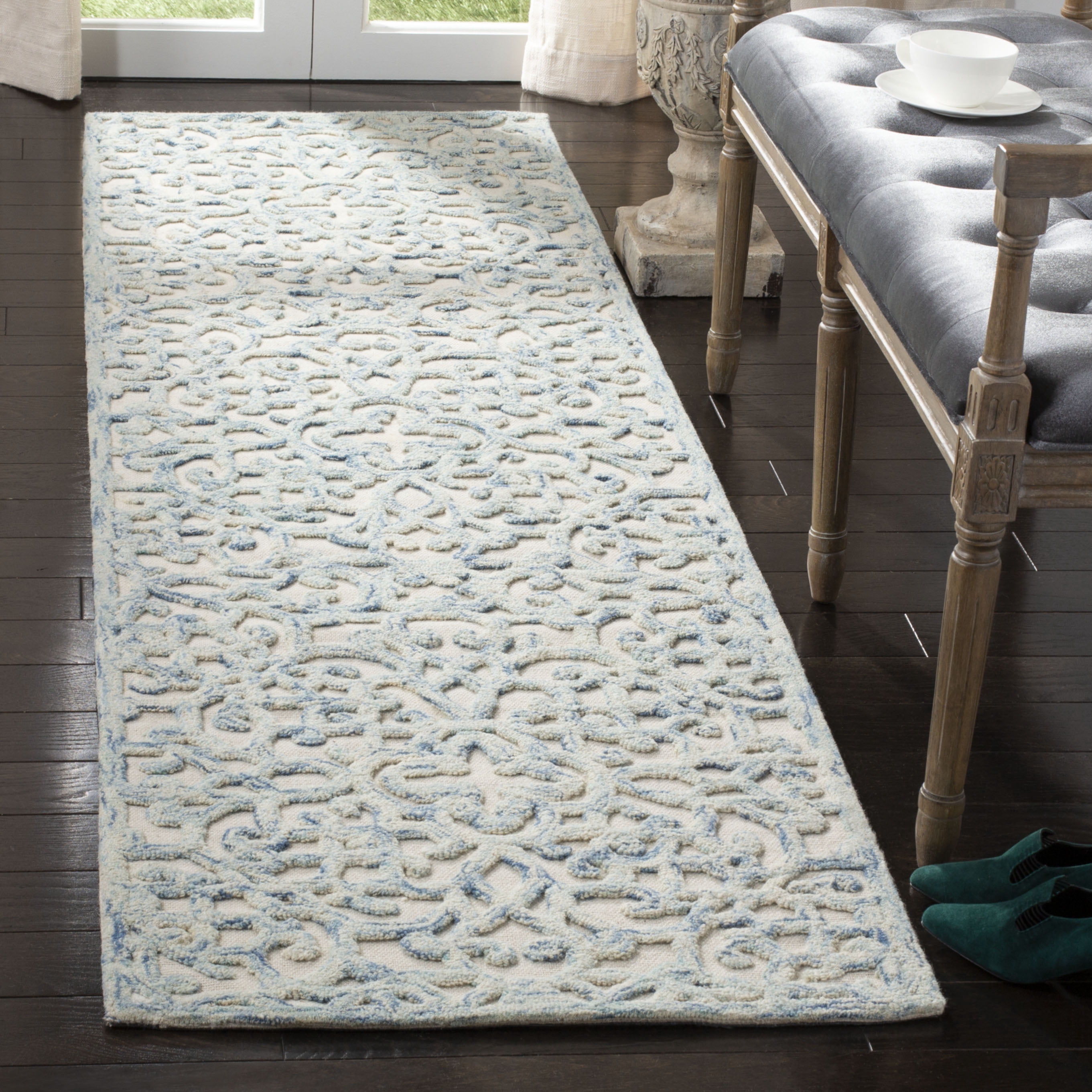 SAFAVIEH Trace Bryan Geometric Runner Rug, Blue/Ivory, 2'3" x 12'