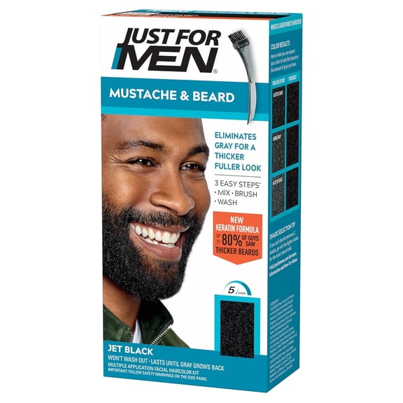 Just For Men Mustache & Beard, Beard Dye for Men, Jet Black, 1 Kit
