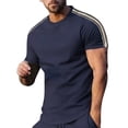 thumbnail image 2 of FRSASU Men's Strip Casual Slim fit Cotton T-Shirt Short Sleeve Crewneck Tee Shirts Navy, 2 of 5