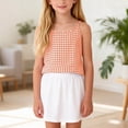 thumbnail image 2 of OGLCCG Cotton Linen Camisole Tops for Girls Spaghetti Strap Plaid Tank Tops Summer Casual Sleeveless Shirts 4-14 Years, 2 of 7