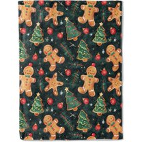 Festive Gingerbread Men Throw Blanket- Ultra Soft, Fleece, Lightweight,Christmas Trees on Dark Green Blankets,for Couch Room Bedroom,Rustic Holiday Decor,Gifts for Kids Adults 40x50in