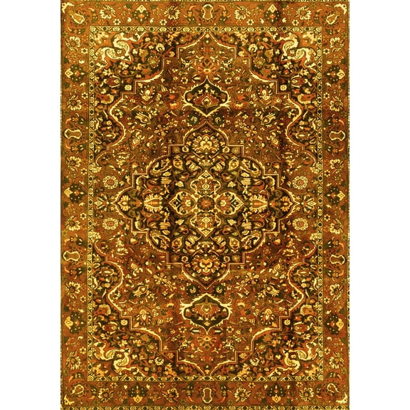 Ahgly Company Machine Washable Indoor Rectangle Persian Yellow Traditional Area Rugs, 5' x 7'