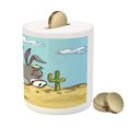 thumbnail image 3 of Cartoon Piggy Bank, Mexican Man Wearing Sombrero Hat Riding a Donkey in the Desert with Cactus Plants, Ceramic Coin Bank Money Box for Cash Saving, 3.6" X 3.2", Multicolor, by Ambesonne, 3 of 4