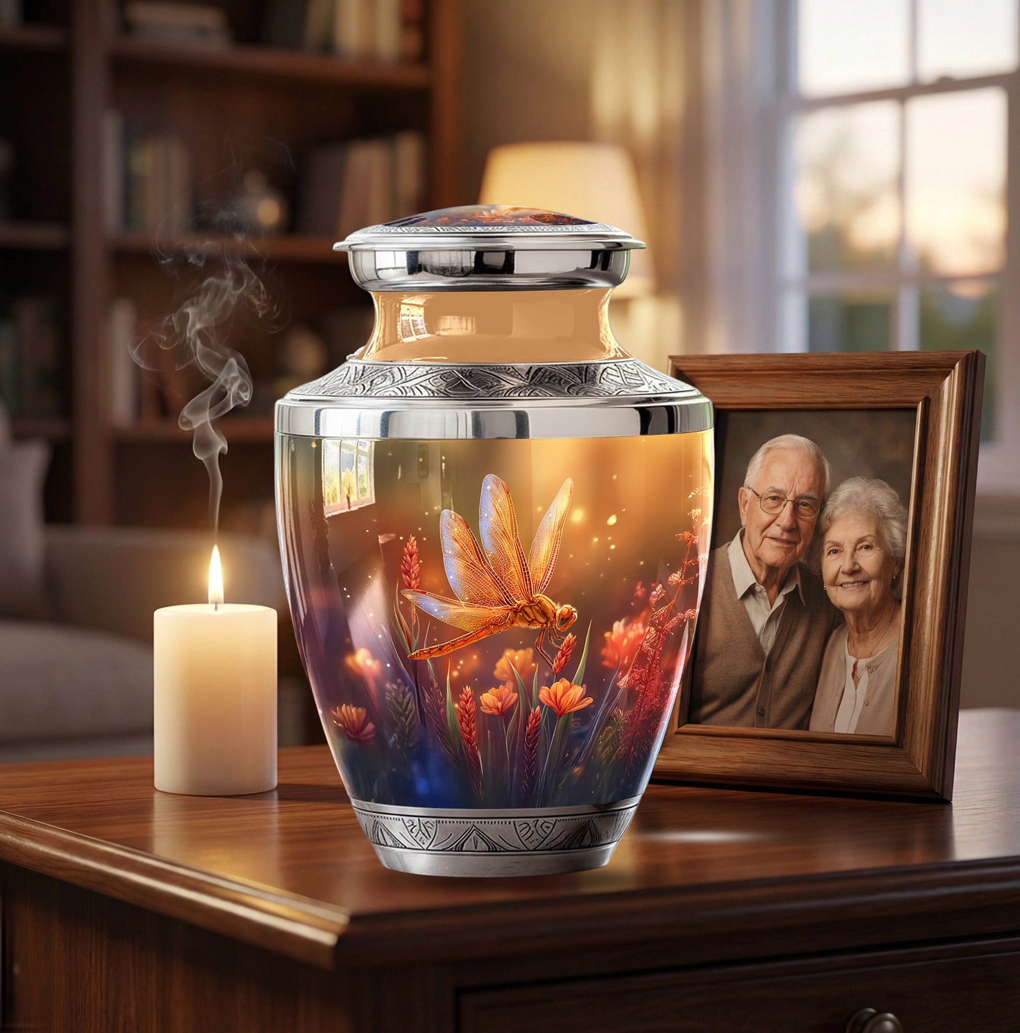 Dragonfly urn for Ashes for Women - Large Urns for Human Ashes Adult Male Dad - Decorative Ash Holder for Mom & Dad - Small Urns for Men ( Size:- 10" 1Pc, 3" 1Pc )