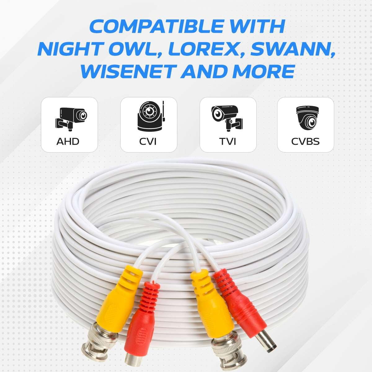 4 Pack of 50FT Premade BNC Video Power Cable – White Plug & Play Extension Cord for CCTV Cameras, DVRs, Security Systems, Surveillance Equipment, Cables Direct Online