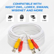 Cables Direct Online 50FT Premade BNC Video Power Cable – White Plug & Play Extension Cord for CCTV Cameras, DVRs, Security Systems, Surveillance Equipment