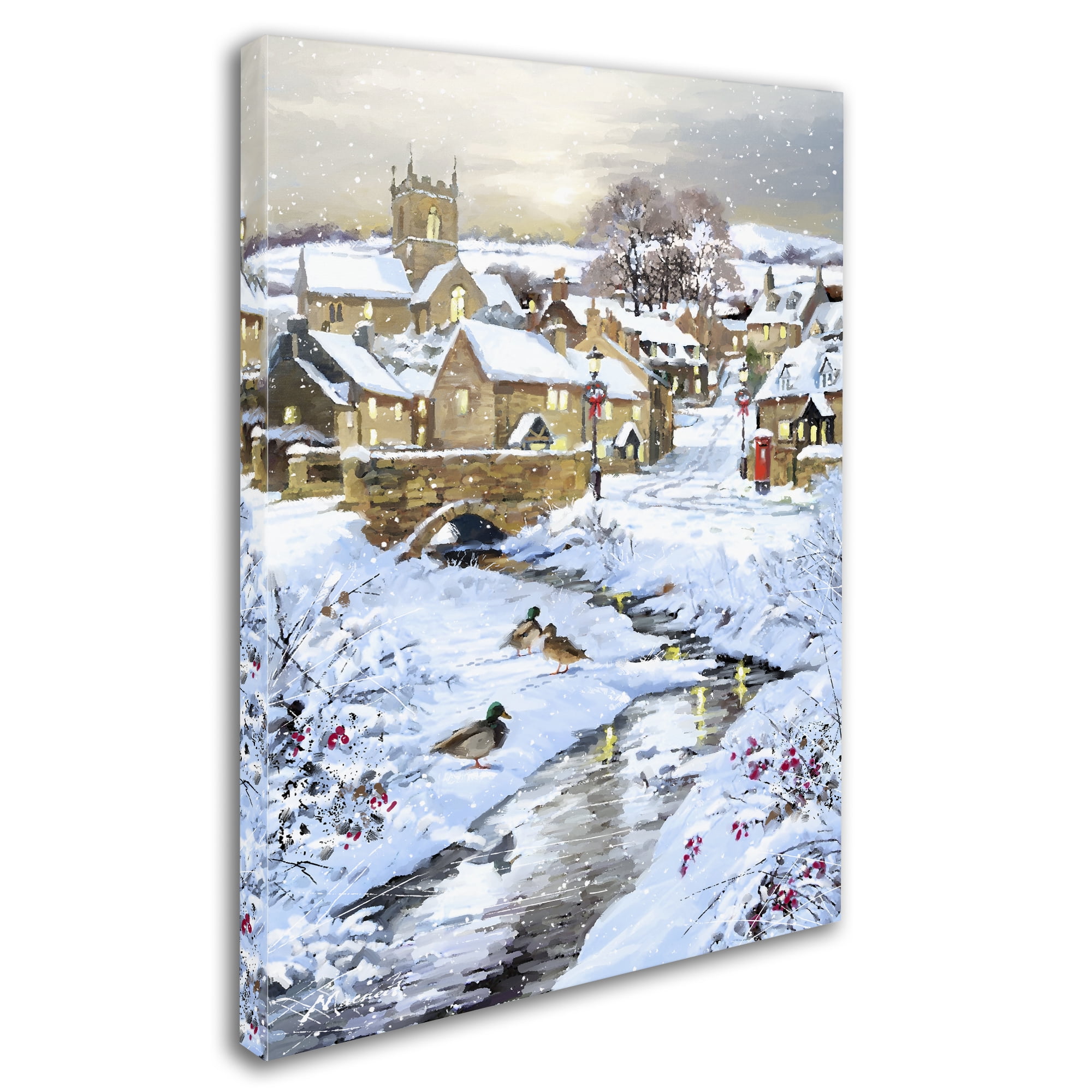 The Macneil Studio 'Winter Village Stream' Canvas Art