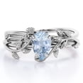 thumbnail image 1 of JeenMata Anillo Nupcial con Diseño de Hojas de Aguamarina en Forma de Lágrima de 1 Quilate con Engaste en Garras, Engastado en Oro Blanco de 18 K sobre Plata, 1 of 6