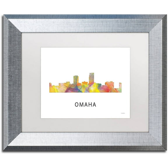Trademark Fine Art 'Omaha Nebraska Skyline WB-1' Canvas Art by Marlene Watson, White Matte, Silver Frame