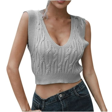 WXLWZYWL Winter Savings Sweaters for Women Clearance Women'S V-Neck Short Vest Sweater Women'S Short Vest Outer Wear Inner Wear Autumn and Winter New Style Gray