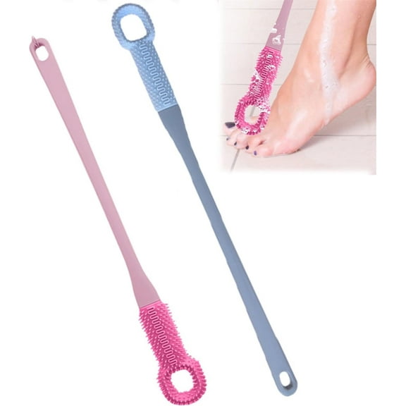 15.7" Long Handled Silicone Foot Scrubber,Happon Toe Cleaning Brush, Foot Exfoliating Scrubber Brush for Shower,Toe Gap Cleaning Brush for Seniors/Pregnant (2Pcs)