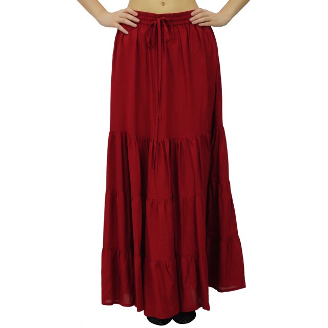 Bimba Jupe Longue Évasée Boho Taille Élastique en Rayonne Boho