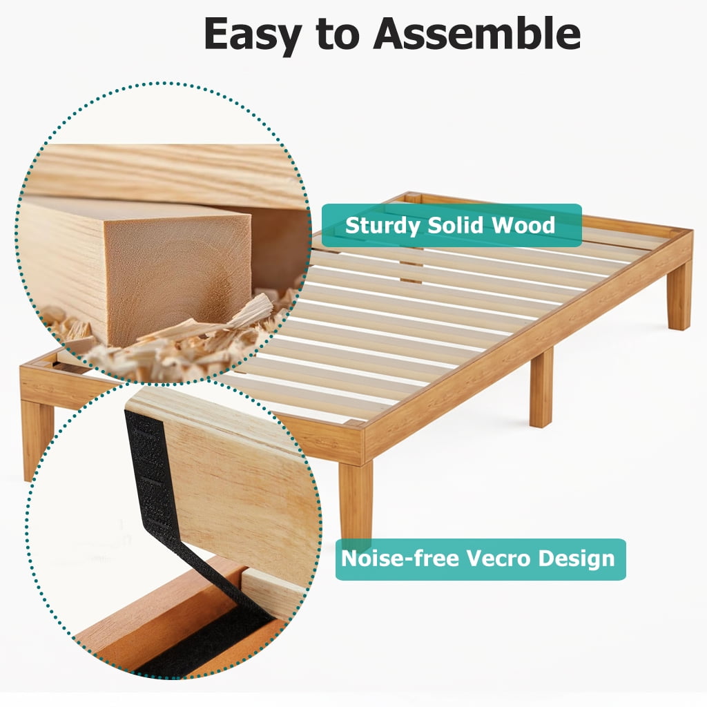 ACCVER Solid Wood Twin Size Bed Frame - 12in Natural Pine Platform Base with Wood Slats, Noise-Free & No Box Spring Needed, Natural Finish, Easy Assembly
