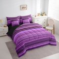 thumbnail image 2 of Castle Fairy Abstract Horizontal Stripe King Bedding 7pcs,Watercolor Thin Line King Bed in a Bag,Lavender Violet Plum,Reversible, 2 of 7