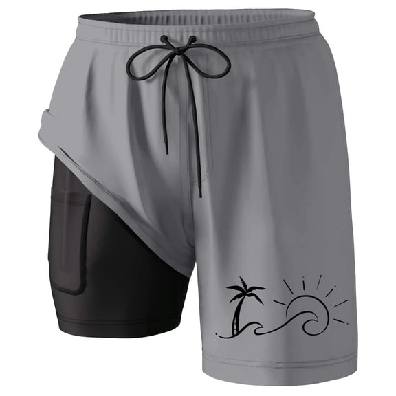 FUZHIQ Swim Trunks with Built-In Briefs Breathable Tropical Print Quick-Dry 4th Of July Swim Trunks with Compression Liner Stretch Fabric Beach Shorts Bathing Suits,L