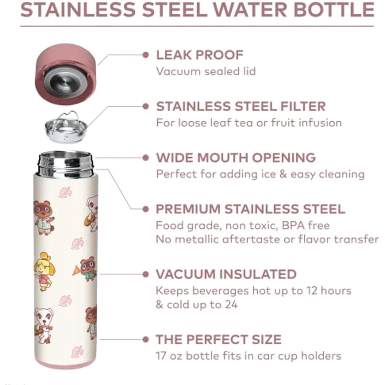Animal Crossing 17oz Insulated Stainless Steel Water Bottle - Leak Proof, Island Idols Design