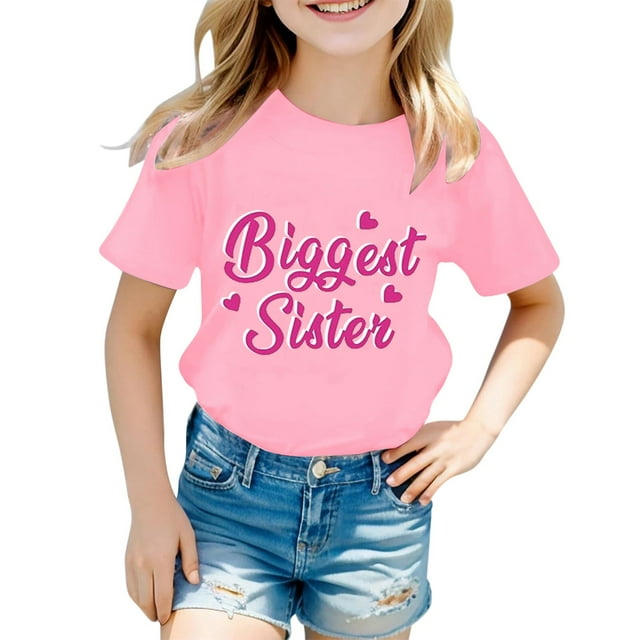 Zhuashum T-Shirts pour Filles Manches Courtes Col Rond Hauts Imprimés Lettres Blouse Rétro Été Rose 4-5 Ans